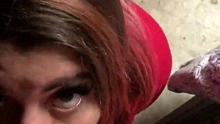 This BBW with huge natural tits is giving a blowjob in the garage.