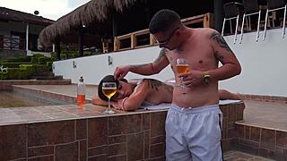 Young wife catches cheating husband in public and sucks cum