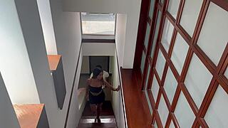 fucking my real estate client on the stairs while his fiancée checks the kitchen