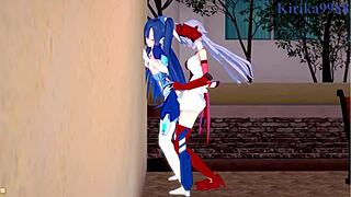 tsubasa kazanari and maria cadenzavna eve and chris yukine share intense lesbian play and futanari sex in symphogear hentai