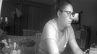 curious teen skips homework to finger herself watching porn on hidden cam.