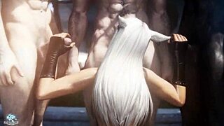 In FFXIV, a catgirl gets fucked in Limsa Lominsa with nude mods