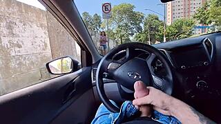 risky handjob in car asking hot stranger for street info