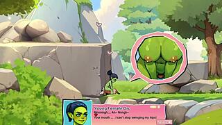 omg, this horny young female orc is face-sitting a lucky boy in a wild game!