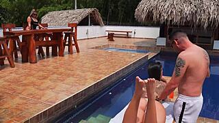 Did you see that cheating husband fucking his petite blonde outdoors? Wife catches him with cum in mouth!