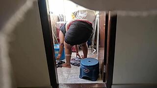 Dude, this young boy’s jerking off right in front of Andhra maid Swathy, so bold!