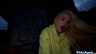 Public agent interviews stunning blonde euro babe outdoors
