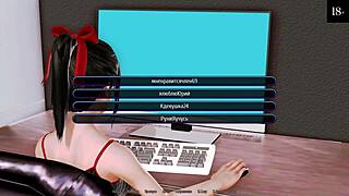 in harem hotel, the milf deepthroats big cock while masturbating in public