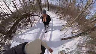 Outdoor Park Winter Big Tit Orgasm!