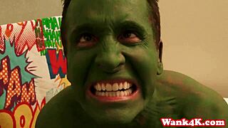 Superhero Cosplay Babe in Fourway Facialized with Cumshots