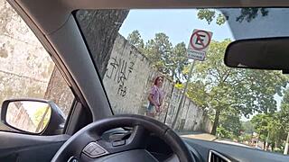 risky handjob in car asking hot stranger for street info