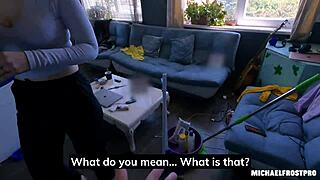 useless cleaner trades her tight pussy for a messy fuck-up