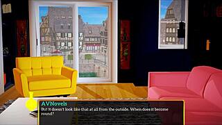 In the family home, a redhead bends over for doggystyle with a monster cock, her small tits bouncing.