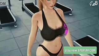 blonde anime girl working out in the gym while clothed