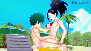 momo yaoyorozu and kyoka jiro and izuku midoriya intense sex - my hero academia hentai