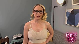 stepmom sneaks into college dorm for taboo blowjob over the desk.