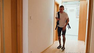 Horny Step Sister Spied and Caught Brother Jerking Off