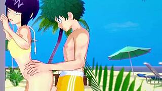 momo yaoyorozu and kyoka jiro and izuku midoriya intense sex - my hero academia hentai