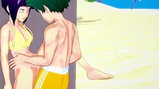 momo yaoyorozu and kyoka jiro and izuku midoriya intense sex - my hero academia hentai