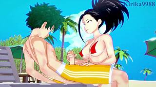 momo yaoyorozu and kyoka jiro and izuku midoriya intense sex - my hero academia hentai