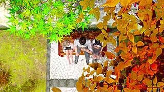 Hey, wanna see this hot milf teacher and coed in a 3D cartoon blowjob scene outdoors