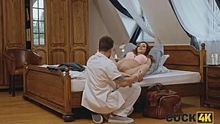 A wife has sex with a doctor in front of her husband who is a cuck