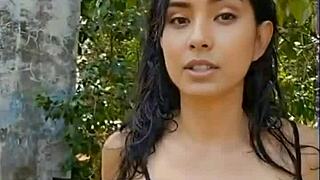 Skinny Latina reveals cute curves in forest setting