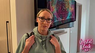 stepmom sneaks into college dorm for taboo blowjob over the desk.