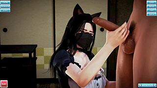 Goth catgirl maid blows master with big tits 😈