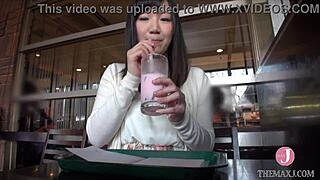 Asian babe in doggystyle cumshot after fingering.