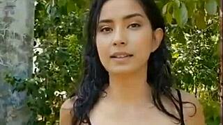 Skinny Latina reveals cute curves in forest setting