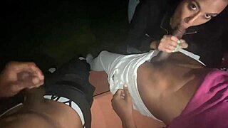 Yolanda Yamz sucking two big cocks at the park in doggystyle