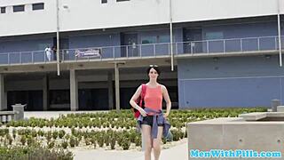 Teen amateur gets buttfucked in wild threeway with old man