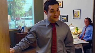 Watch the gay coworker get sucked and deepthroated before assfucking until cum in the office.