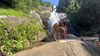 Me and friend fuck hot black girl at waterfall