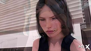 Why is he groping those big boobs at work in this hentai game?