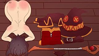 Megumin naked begs black man for hard fuck in hentai