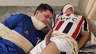two football player boyfriends captured and tied up together
