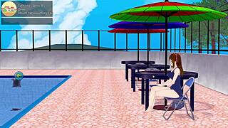 Japanese slut gets deepthroat and hairy pussy pounded in HS Tutor gameplay part 34.