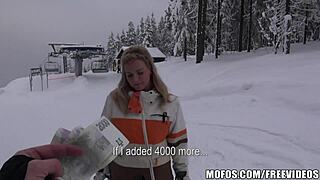 I paid this busty blonde skier to bang at the lodge!