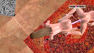 Animated lesbian girls kiss and fuck with double dildo!