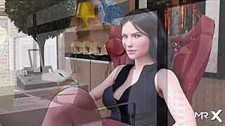 Why is he groping those big boobs at work in this hentai game?