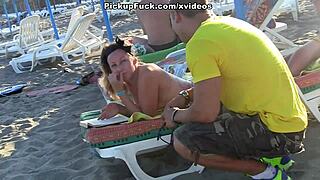 Pick up girl on the beach and fuck her hard in public reality!