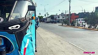 Peruvian Latina Roxy Hot Pays Mototaxi with Shaved Pussy in Public.