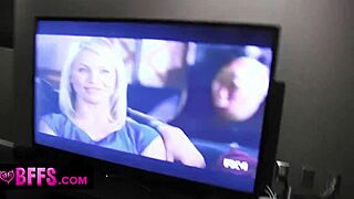 Teen besties at pajama party! Wild lesbian fuck fest with petite blonde and brunette.