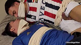 two football player boyfriends captured and tied up together
