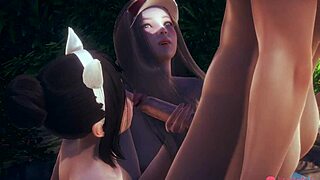 threesome hentai with 2 girls and 1 boy in wild cosplay action, thoughts?