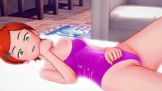 gwen from ben10 in bikini on bed craves NEW ADULT LESSONS in parody