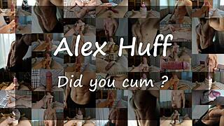 Alex Huff jumps on dick, moans, cums hard with lots of cum!