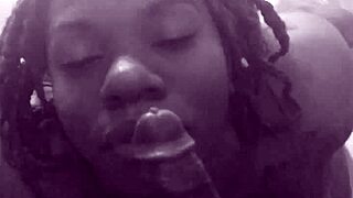 ebony woman deepthroats big black cock in pov